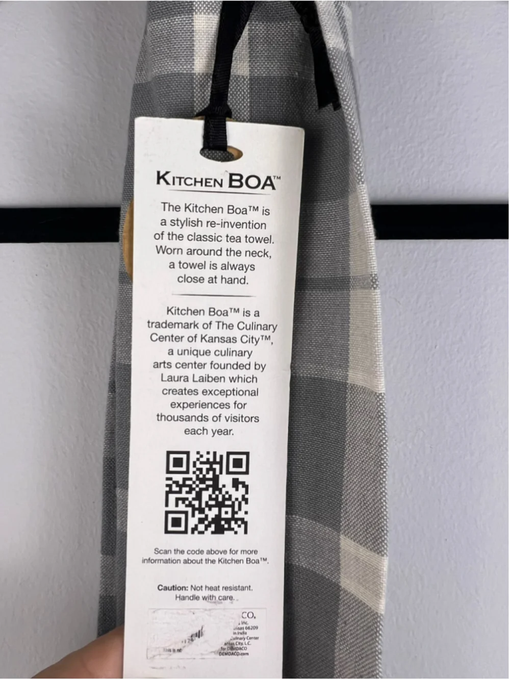 NWT Demdaco Kitchen Boa Talk Foodie To Me Gray Plaid Kitchen Neck Towel Cotton